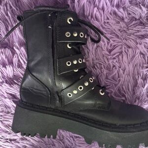 Black Combat Boots with Studded Straps